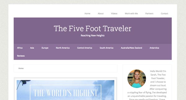 Top 10 Travel Blogs of 2016 - The Five Foot Traveller Sarah Gallo