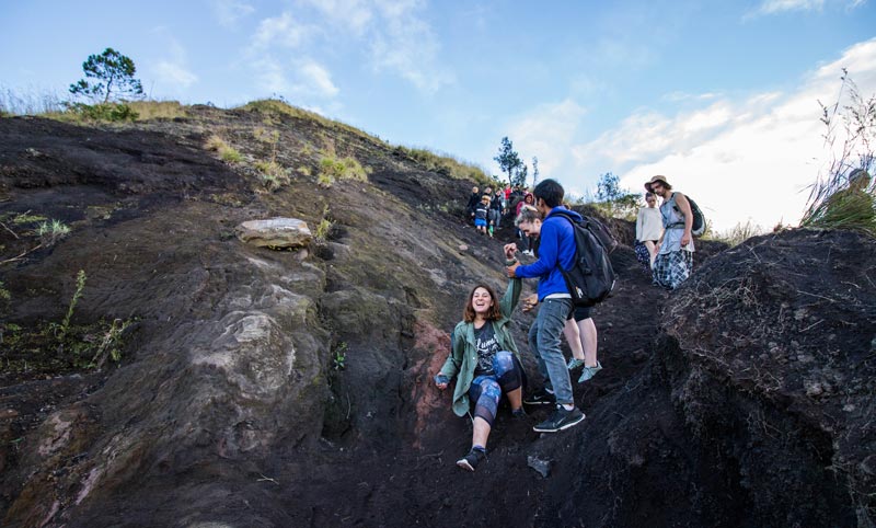 Bali Indonesia Mt Batur Volcano Trek Slipping